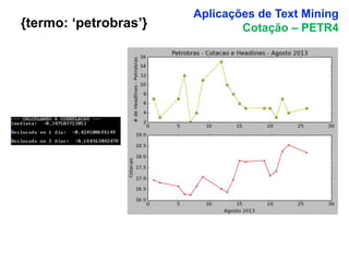 18
{termo: ‘petrobras’}
Aplicações de Text Mining
Cotação – PETR4
 