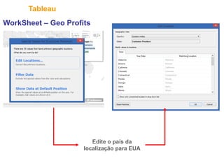 34
Tableau
WorkSheet – Geo Profits
Edite o país da
localização para EUA
 