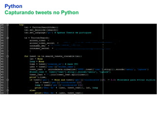 21
Python
Capturando tweets no Python
 