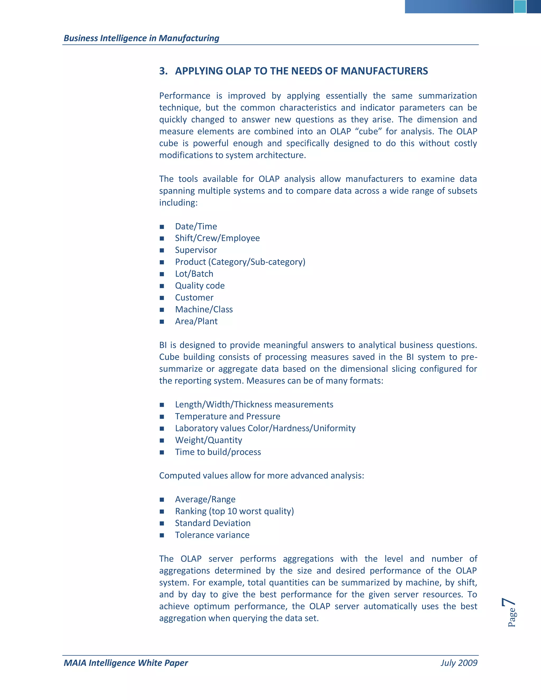 Business Intelligence (BI) For Manufacturing - A White Paper | PDF