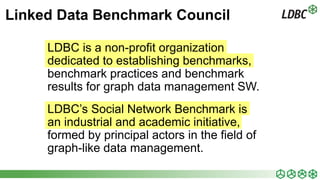 2
Linked Data Benchmark Council
LDBC is a non-profit organization
dedicated to establishing benchmarks,
benchmark practice...