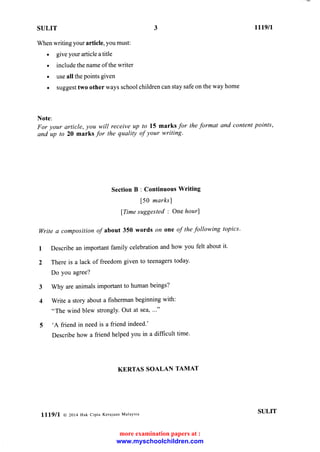 Bahasa Inggeris Past Year Question 2014