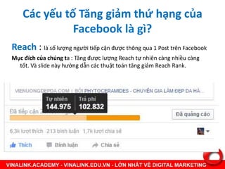 Các yếu tố Tăng giảm thứ hạng của
Facebook là gì?
Reach : là số lượng người tiếp cận được thông qua 1 Post trên Facebook
M...