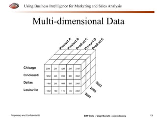 Using Business Intelligence for Marketing and Sales Analysis 
Multi-dimensional Data 
Proprietary and Confidential © ERP India – Vispi Munshi – erp-india.org 13 
 