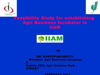 Feasibility Study for establishing  Agri Business Incubator in IIAM By SM. KARUPPANCHETTY Manager, Agri Business Incubator & Deputy COO, Agri Science Park – ICRISAT FEBRUARY-2007 