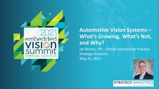 © 2021 Strategy Analytics Ltd.
Automotive Vision Systems –
What’s Growing, What’s Not,
and Why?
Ian Riches, VP – Global Automotive Practice
Strategy Analytics
May 25, 2021
 
