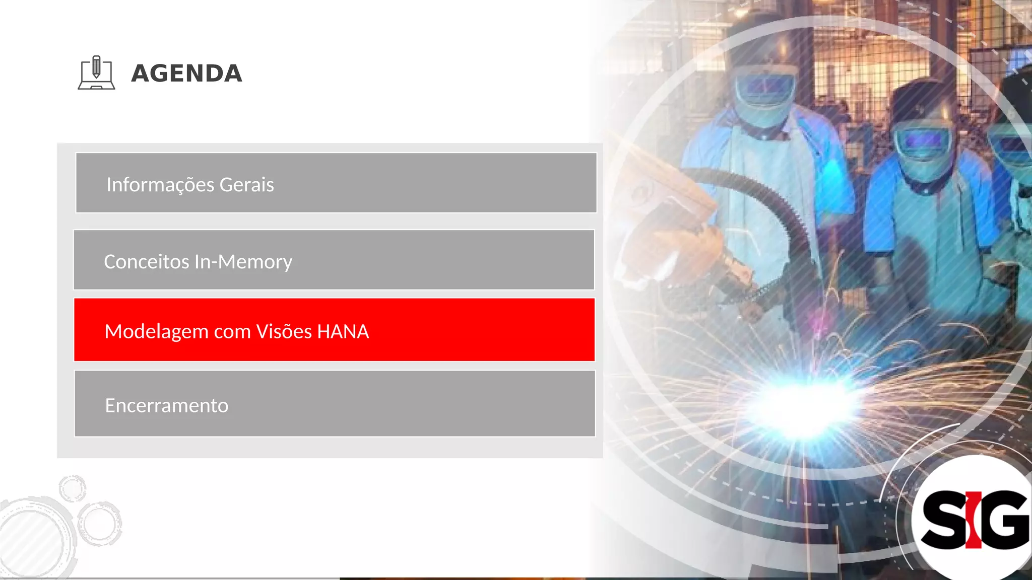 AGENDA
Modelagem com Visões HANA
Informações Gerais
Encerramento
Conceitos In-Memory
 