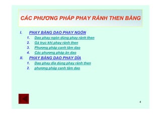 4
CÁC PHƯƠNG PHÁP PHAY RẢNH THEN BẰNG
I. PHAY BẰNG DAO PHAY NGÓN
1. Dao phay ngón dùng phay rảnh then
2. Gá trục khi phay rảnh then
3. Phương pháp canh tâm dao
4. Các phương pháp ăn dao
II. PHAY BẰNG DAO PHAY DĨA
1. Dao phay dĩa dùng phay rảnh then
2. phương pháp canh tâm dao
 