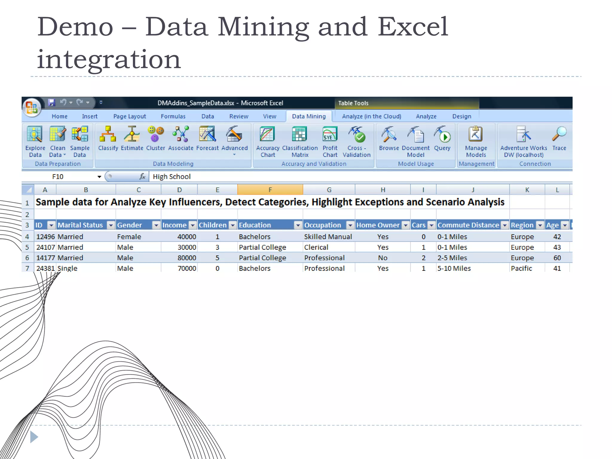 Demo – Data Mining and Excel integration  