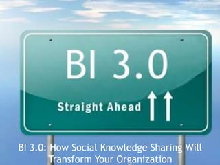 BI 3.0 Revolution:
   Social, Relevant, Self-Service




BI 3.0: How Social Knowledge Sharing Will
       Transform Your Organization
 