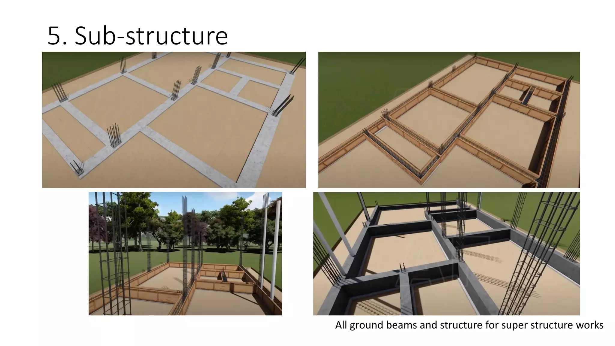5. Sub-structure
All ground beams and structure for super structure works
 