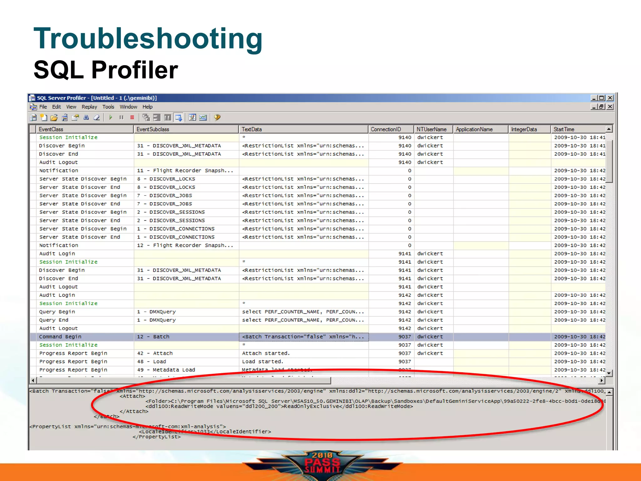 Troubleshooting
SQL Profiler
 