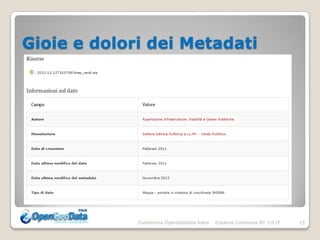 Gioie e dolori dei Metadati




             Conferenza OpenGeoData Italia   Creative Commons BY 3.0 IT   15
 