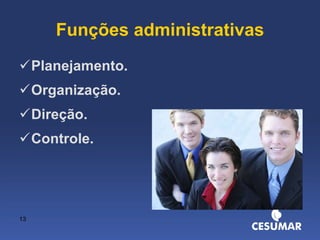 Funções administrativas Planejamento. Organização. Direção. Controle. 