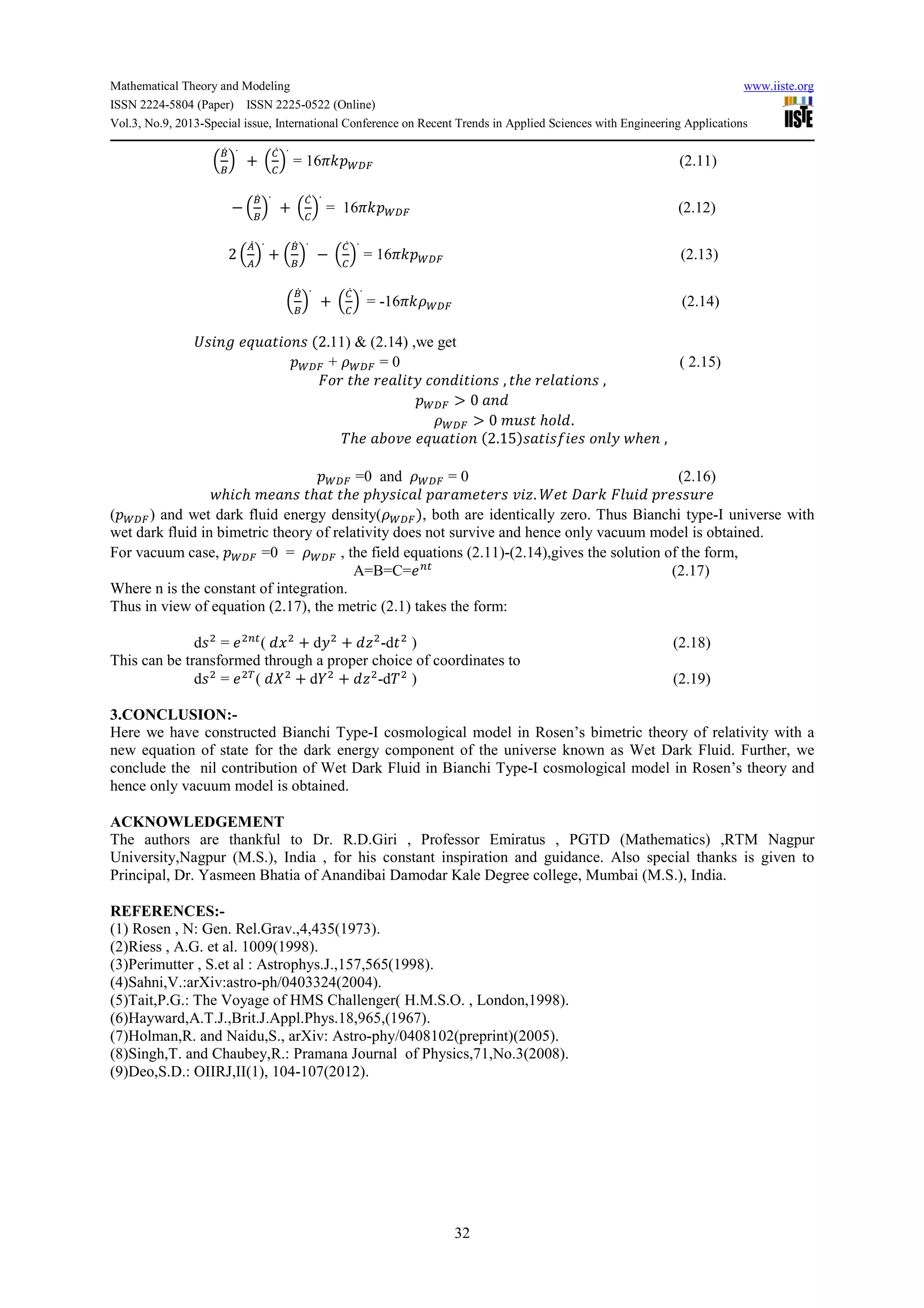 Bianchi type i wet dark universe in bimetric relativity | PDF