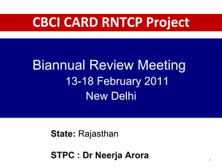 State:  Rajasthan   STPC : Dr Neerja Arora Biannual Review Meeting  13-18 February 2011  New Delhi CBCI CARD RNTCP Project 
