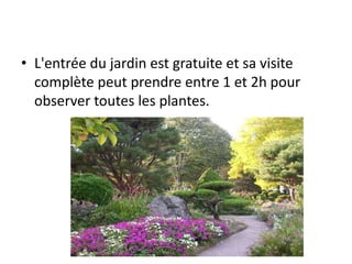 • L'entrée du jardin est gratuite et sa visite
complète peut prendre entre 1 et 2h pour
observer toutes les plantes.
 