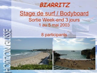BIARRITZ   Stage de surf / Bodyboard   Sortie Week-end 3 jours 1 au 5 mai 2003 8 participants 