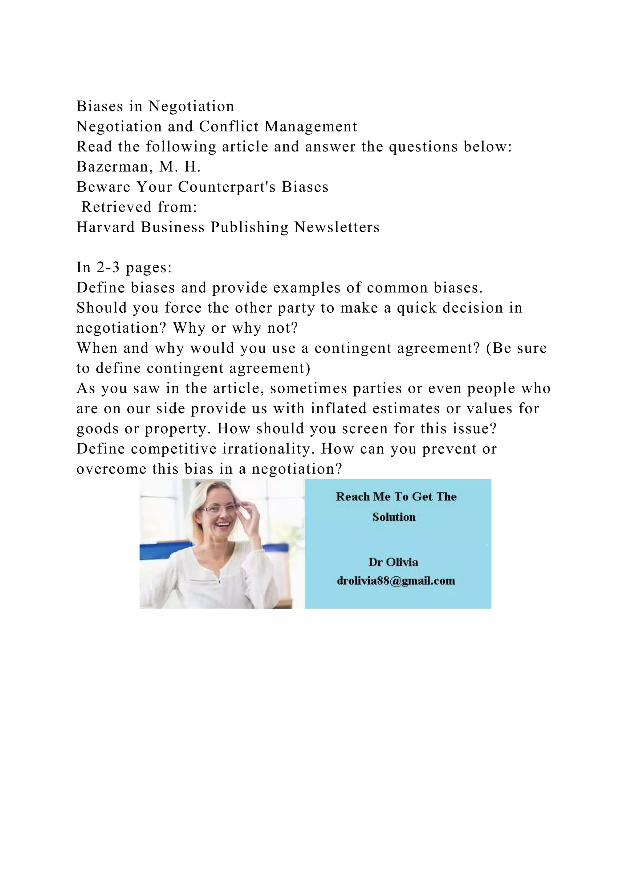 Biases in NegotiationNegotiation and Conflict ManagementRead the.docx