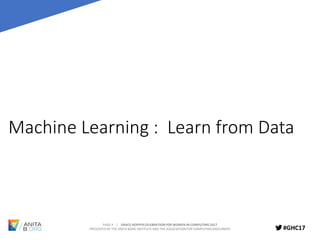 PAGE 4 | GRACE HOPPER CELEBRATION FOR WOMEN IN COMPUTING 2017
PRESENTED BY THE ANITA BORG INSTITUTE AND THE ASSOCIATION FOR COMPUTING MACHINERY #GHC17
Machine Learning : Learn from Data
 