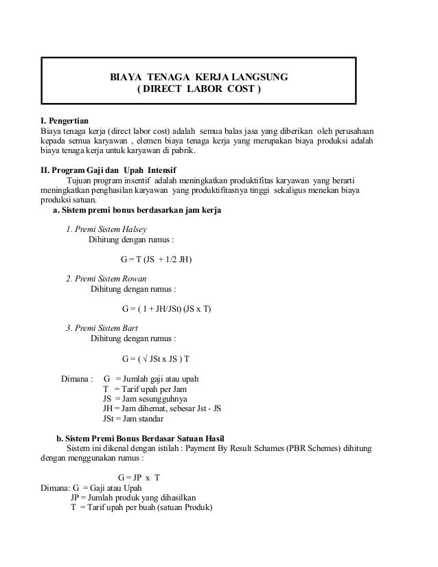 Biaya Bahan Baku Dan Biaya Tenaga Kerja Langsung