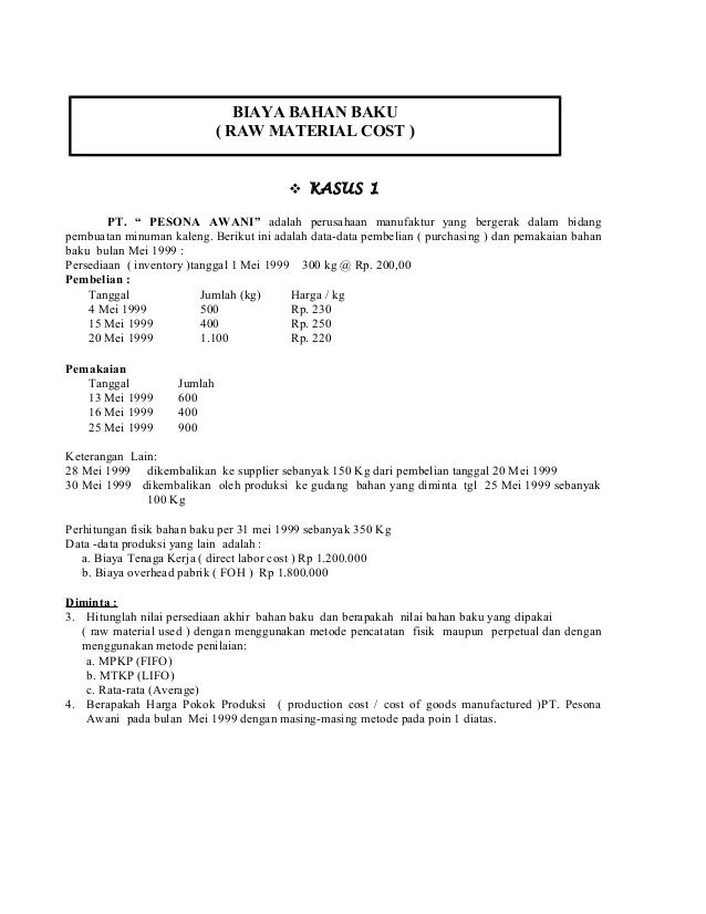 Biaya Bahan Baku Dan Biaya Tenaga Kerja Langsung
