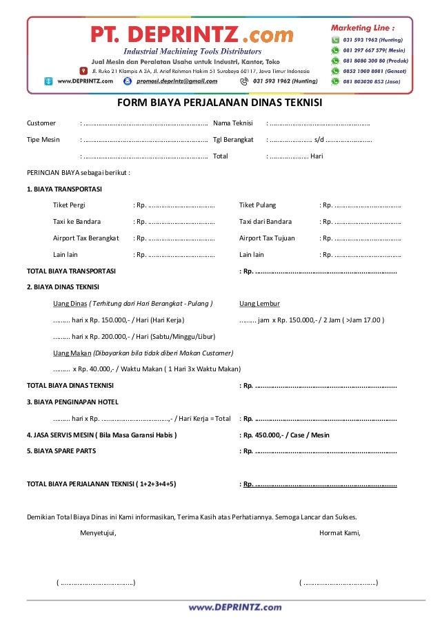 Biaya Perjalanan Dinas Teknisi Pt Deprintz