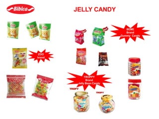 JELLY CANDY
ZOO
brand
BEME
Brand
Gummy Candy
TROPPY
Brand
Jelly Bean Candy
 