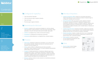 Capacіdades
del producto en
Bibitor  Microsoft
Dynamics NAV
3
Paquete
de funcionalidades
de Bibitor  Mіcrosoft
Dynamics NAV
2
Bibitor
1
Contenido
Paquete inicio Paquete BIBITOR
	Informes e Impuestos
	Listado de impuestos (380): muestra los movimientos facturados a
clientes Nacionales por los que se tiene que realizar el impuesto según la
configuración realizada de los productos.
	Libro de alcoholes: libro que ayuda al usuario a generar la hoja de
los diferentes impuestos 553,555,557, realizando el desglose de los
movimientos nacionales, de canaria, en régimen suspensivo. También existe
la funcionalidad de generar en formato Excel los movimientos según las
necesidades de la agencia tributaria, como novedad realiza un resumen por
clave de producto.
	Listado de precinta (517): muestras las entradas y salidas de las precintas
según las ventas que se haya producido. Como novedad también desglosa
aquellas precintas que se encuentran en botellas o guardadas.
	Estudio de pedidos: muestra un análisis del año en curso comparándolo
con los años anteriores de los productos, proponiendo la reposición del
producto para cubrir un periodo de tiempo
	Ficha Logística: muestra un resumen
con las características generales de cada
uno de nuestros productos.
	Otros
	Área de trabajo: área de trabajo
personalizada para el usuario.
	Configuración específica
	Tipos de Impuestos Especiales
	Clave de Productos según la agencia tributaria
	Tipos de Envases
	Precintas según la agencia tributaria
	Parametrización Adicional
	 Productos, algunas de las características añadidas son: precinta utilizada,
clave de producto, grados alcohólicos, el tipo de envase (capacidad), código
arancelario, cód. país, información adicional de la botella, cajas, pallet.
	Clientes: si es deposito fiscal, si tiene una facturación especial.
	Proveedores: contabilización de importación automática.
	Almacenes: permite diferenciar si es depósito fiscal o almacen logístico.
	Procesos
	Fabricación: posibilidad de elaboración de botellas con el control exacto
de las materias utilizadas. Desglosa todo tipo de movimientos para los
impuestos, precintas pegadas, etc...
	Ventas: gracias a Bibitor los diferentes tipo de ventas que existen
(nacionales, canarias, depósitos fiscales, UE, Export) quedarán perfectamente
diferenciadas en todos los impuestos.
	Compras: el módulo permite tener un tratamiento diferente según sea la
naturaleza de la compra, si es Nacional o Importación, indicando los datos
necesarios de expediente, EMCS, gastos de importación, gastos de aranceles,
otros gastos. También puede hacer la contabilización automáticamente, si el
usuario lo permite, del asiento de la HP acreedor por IIEE.
	Almacen: permite controlar en todo momento los movimientos de almacen,
litros, litros alcohólicos.
 