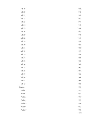 939
Job 19
940
Job 20
941
Job 21
943
Job 22
944
Job 23
945
Job 24
946
Job 25
947
Job 26
948
Job 27
949
Job 28
950
Job 29
951
Job 30
953
Job 31
955
Job 32
956
Job 33
958
Job 34
960
Job 35
961
Job 36
963
Job 37
964
Job 38
966
Job 39
968
Job 40
969
Job 41
970
Job 42
971
Psalms
972
Psalm 1
973
Psalm 2
974
Psalm 3
975
Psalm 4
976
Psalm 5
977
Psalm 6
978
Psalm 7
xvii
 