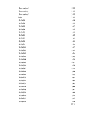 1398
Lamentations 3
1400
Lamentations 4
1402
Lamentations 5
1403
Ezekiel
1404
Ezekiel 1
1406
Ezekiel 2
1407
Ezekiel 3
1409
Ezekiel 4
1410
Ezekiel 5
1412
Ezekiel 6
1413
Ezekiel 7
1415
Ezekiel 8
1416
Ezekiel 9
1417
Ezekiel 10
1419
Ezekiel 11
1421
Ezekiel 12
1423
Ezekiel 13
1425
Ezekiel 14
1427
Ezekiel 15
1428
Ezekiel 16
1432
Ezekiel 17
1434
Ezekiel 18
1436
Ezekiel 19
1437
Ezekiel 20
1440
Ezekiel 21
1442
Ezekiel 22
1444
Ezekiel 23
1447
Ezekiel 24
1449
Ezekiel 25
1450
Ezekiel 26
1452
Ezekiel 27
1454
Ezekiel 28
xxviii
 
