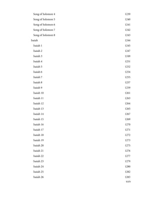 1239
Song of Solomon 4
1240
Song of Solomon 5
1241
Song of Solomon 6
1242
Song of Solomon 7
1243
Song of Solomon 8
1244
Isaiah
1245
Isaiah 1
1247
Isaiah 2
1249
Isaiah 3
1251
Isaiah 4
1252
Isaiah 5
1254
Isaiah 6
1255
Isaiah 7
1257
Isaiah 8
1259
Isaiah 9
1261
Isaiah 10
1263
Isaiah 11
1264
Isaiah 12
1265
Isaiah 13
1267
Isaiah 14
1269
Isaiah 15
1270
Isaiah 16
1271
Isaiah 17
1272
Isaiah 18
1273
Isaiah 19
1275
Isaiah 20
1276
Isaiah 21
1277
Isaiah 22
1279
Isaiah 23
1280
Isaiah 24
1282
Isaiah 25
1283
Isaiah 26
xxiv
 