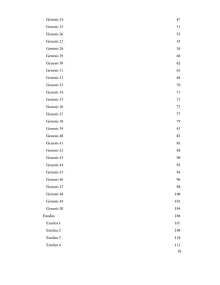 47
Genesis 24
51
Genesis 25
53
Genesis 26
55
Genesis 27
58
Genesis 28
60
Genesis 29
62
Genesis 30
65
Genesis 31
68
Genesis 32
70
Genesis 33
71
Genesis 34
73
Genesis 35
75
Genesis 36
77
Genesis 37
79
Genesis 38
81
Genesis 39
83
Genesis 40
85
Genesis 41
88
Genesis 42
90
Genesis 43
92
Genesis 44
94
Genesis 45
96
Genesis 46
98
Genesis 47
100
Genesis 48
102
Genesis 49
104
Genesis 50
106
Exodus
107
Exodus 1
108
Exodus 2
110
Exodus 3
112
Exodus 4
iii
 