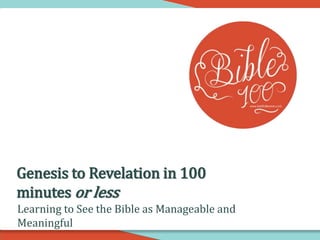 Genesis to Revelation in 100
minutes or less
Learning to See the Bible as Manageable and
Meaningful
 