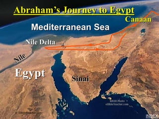 Abraham’s Journey to Egypt           Abraham’s Journey to Egypt




                               Canaan
           Mediterranean Sea
       Nile Delta



Egypt                 Sinai



© EBibleTeacher.com
                                   INDEX
 