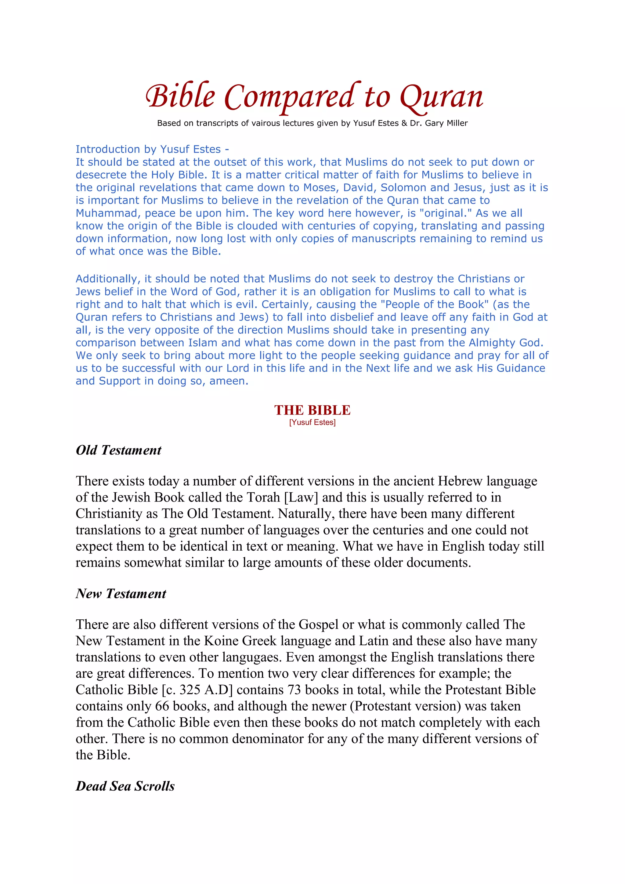 Bible compared to Quran PDF