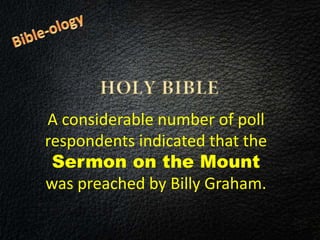 A considerable number of poll
respondents indicated that the
Sermon on the Mount
was preached by Billy Graham.
 