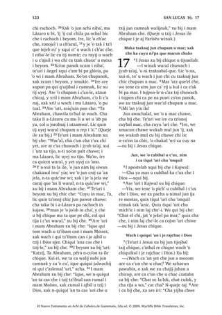 46
³¢:XFKDF L L[RNOH WR‫ڰ‬ [R‫ڰ‬RQ F‫ڰ‬D[ FKH
L FXQEDO PX ³[H FKD FKLTXLZDFK³
9੅:H WD [X F‫ڰ‬DLM QLP QL PHU FX FKDS QD
FKH FX WREHM TXH L QLED‫ڰ‬LE ³[H FKD
10੅;X WD L -HVXV ZDFK TXLTXL ELM  [X ELM
FKLTXH
³¢:XFKDF TXHMH TXL ELM LOH FKLULM L
L[RNOH , [R‫ڰ‬RQ LUHOH FKZH OLF ‫ڰ‬XW] 11੅,
QLED‫ڰ‬LE TXH‫ڰ‬H ‫ڰ‬LM VDN MH ‫ڰ‬R QD LZX‫ڰ‬ LQ
QQDM WD FKLF LQ ‫ڰ‬R LZX‫ڰ‬ 12੅, L[RNL DUH [X
MDP L FXQEDO PX FKH LQ FK‫ڰ‬DFXO ‫ڰ‬XW] L
[X ‫ڰ‬DQR PDQ [X FXQDM EL LQ FK‫ڰ‬DFXO UH L
PXNEDOZH 13੅.DW]LM L TXLQ ELM FKLZH [D
LSD FD SD[VD[ ZL L W]LM UH L ‫ڰ‬HOVDEDO UH L
TXL PDF L ZLQDN [DN FD WDWDM QL UDVRQ
ZDFK X ‫ڰ‬DQRP L L[RNL FKZH 4XHMH FR‫ڰ‬RQ
LOH URQRMHO X ZDFK L MXE WD‫ڰ‬DM F‫ڰ‬XQVDEDO
UH L L[RNL FKL TXL F‫ڰ‬X[ L ZLQDN ³[X ELM L
-HVXV FKLTXH
:DFK X F‫ڰ‬DL[LF L -HVXV
[R‫ڰ‬RQ L PD -~GDV
14੅7H‫ڰ‬XUL MXQ FKLTXH L FDEODMXM X
WLMR[HODE L MXQ FKL PD -~GDV ,VFDULyWH X
EL LUH [D ‫ڰ‬H ODSDQ FX‫ڰ‬ L DMZDE VDFHUGyWH
15੅;X ELM FKLTXH
³¢1L‫ڰ‬SD L TXL D FKZH ZH TXLQ MDFK L
PD -HVXV SL‫ڰ‬DE ³[X ELM FKLTXH
,TXH [TXL D WUpLQWD VDN SZDN FKH
16੅$UH ‫ڰ‬XUL L PD -~GDV [X MHN X W]XFX[LF
ZDFK L MDFKEDO UH L -HVXV FR‫ڰ‬RQ SLTXL‫ڰ‬DE
, T‫ڰ‬XLVEDO ZD‫ڰ‬LP [X WLM L
-HVXV FX‫ڰ‬ X WLMR[HODE
17੅;F‫ڰ‬XQ L QDEH ‫ڰ‬LM UH L QLPD‫ڰ‬LM FKL FD
WLMDZ L FD[ODQZD FKL QWL FXQEDO FKH ,
X WLMR[HODE L -HVXV [H WHMHE UX‫ڰ‬  [TXL ELM
FKH
³¢3D FDZDM ZL HW TXH‫ڰ‬H ND LMED ZL L
D ZD‫ڰ‬LP UH L QLPD‫ڰ‬LM SiVFXD ³[H FKD FKH
18੅³-L[ SD WLQLPLW ³[X ELM FKLTXH³
-L[ UX‫ڰ‬ MXQ DFKL ‫ڰ‬R FKLOD  TXHMH LUL FKL ELM
FKH ´;X ELM OL ND WLMRQHO D FX ULN L ‫ڰ‬RU
FKZLM UH LQ FDPLF FX ELM KDZDFKRFK
HW FDND ‫ڰ‬DQ ZL ND ZD‫ڰ‬LP UH L QLPD‫ڰ‬LM
SiVFXD LQ FX‫ڰ‬ LQ WLMR[HODE FX ELMµ
4XHMH LOH FKL[ FKRN FKH ³[X ELM FKLTXH
19੅, X WLMR[HODE [TXL ‫ڰ‬DQR SDFKD L [EL[
FKLTXH ;H ‫ڰ‬H FKX LMED[LF L ZD‫ڰ‬LP UH L
QLPD‫ڰ‬LM
20੅$UH [RF D‫ڰ‬DE L -HVXV ‫ڰ‬R FX‫ڰ‬ L FDEODMXM
X WLMR[HODE FKL PH[D 21੅$UH TXH WLMLQ FKL
ZD‫ڰ‬LP [X ELM FKLTXH
³.DW]LM L TXLQ ELM FKLZH ‫ڰ‬R MXQ FKLZH
L[ TXLQ X MDFK QD SLTXL‫ڰ‬DE L MH DM FK‫ڰ‬R‫ڰ‬RM
FKZLM ³[X ELM
22੅,TXH DUH [TXL WD OLF [H RF FKL ELV
KLTXL MXMXQDO [H RF FKX W]‫ڰ‬RQR[LF FKH
³.DMZDO ¢PRN[D LQ ³[TXL ELM FKH
23੅,UH [X ELM
³3DFKLQ FX PX X ZD SD ODN ZX‫ڰ‬ LQ
DUH QL LUH ‫ڰ‬XUL TXLQ MDFKDZ QD 24੅.DW]LM
LQ FKL LQ $FKL DM FKLFDM TXLQ FDPVD[ QD
SDFKD W]‫ڰ‬LEWDO FDQ FKXSDP X ZXM L 'LRV
[XLUL WR‫ڰ‬ZDFK L DFKL FKL TXLQ MDFKDZ
QD SLTXL‫ڰ‬DE L DM FK‫ڰ‬R‫ڰ‬RM FKZLM 0DV ‫ڰ‬XW]
TXH‫ڰ‬HO FKH L DFKLOH PD WD [DOD[LF ³[X
ELM FKLTXH
25੅7H‫ڰ‬XUL [FK‫ڰ‬DZ L PD -~GDV FKL FD
MDFKDZ QL -HVXV
³7LMRQHO ¢[DWDED LQ TXLQ ‫ڰ‬DQDZ LOH
³[X ELM
, -HVXV [X ELM FKH
³5X‫ڰ‬ D FKL‫ڰ‬ [D ELM ³FR‫ڰ‬RQR
26੅$UH TXH WLMLQ FKL ZD‫ڰ‬LP L -HVXV [X
FKDS MXQ FD[ODQZD [X WLR[LM FKH L 'LRV
WH‫ڰ‬XUL [X SLUR ;X D FKLTXH X WLMR[HODE 
[X ELM FKLTXH
³KL WLMD DUH LUL DUH LQ FK‫ڰ‬DFXO
27੅7H‫ڰ‬XUL [X FKDS MXQ WX‫ڰ‬EDO YtQR [X
WLR[LM FKH L 'LRV  [X D FKLTXH
³KL WX‫ڰ‬X L[ LUL LZRQRMHO ³[X ELM
FKLTXH³ 28੅$UH LUL DUH LQ TXLT‫ڰ‬XHO FKL FD
LMEDZ QL WUDW F‫ڰ‬DF‫ڰ‬ UX‫ڰ‬ L 'LRV D WXUXZ
QD VDFKVDEDO UH L TXL PDF XT‫ڰ‬XLDO ZLQDN
29੅.DW]LM TXLQ ELM FKLZH QTXLQ WX‫ڰ‬ WD
FKLF X ZD‫ڰ‬DO ~YD F‫ڰ‬D FX ULN QL ‫ڰ‬LM TXLQ WX‫ڰ‬
MXODM FKLF MXQDP LZX‫ڰ‬ L[ SD FX ‫ڰ‬DW ZL
W]LM LQ .DMDZ ³[X ELM FKLTXH
30੅7H‫ڰ‬XUL [TXL EL[DM MXQ EL[ FRMEDO UH X
‫ڰ‬LM L 'LRV DUH [H XW]LQLF [H ‫ڰ‬H FKXZL MXE
2OtYRV
, -HVXV [X ELM FKH L PD 3pGUR
FKL FUXZDM QL X ZDFK
31੅, -HVXV [X ELM FKLTXH
³:R‫ڰ‬RU FKD‫ڰ‬DE LZRQRMHO L[ TXLQ
LZR‫ڰ‬WDM QD FDQRN :HWD‫ڰ‬DP TXHMH LOH
TXH‫ڰ‬HORN PDQ TXHMH LUL X ELP FDQ L 'LRV
FKXSDP X ZXM ´4XLQ D QD FKL FD
6$1 0$7e2੄
El Nuevo Testamento en Achí de Cubulco de Guatemala, 2da ed. © 2009, Wycliffe Bible Translators, Inc.
 