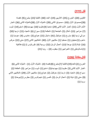 ( ‫قتل‬777)
( ‫التكوٌن‬20( ‫الخروج‬ ,)35( ‫الالوٌٌن‬ ,)19( ‫العدد‬ ,)40( ‫,التثنٌة‬ )23( ‫,ٌشوع‬ )9‫,قضاة‬ )
(28( ‫األول‬ ‫),صموئٌل‬43( ً‫الثان‬ ‫صموئٌل‬ , )39( ‫األول‬ ‫,الملوك‬ )28( ً‫الثان‬ ‫),الملوك‬36‫,أخبار‬ )
( ‫األول‬ ‫األٌام‬11( ً‫الثان‬ ‫األٌام‬ ‫,أخبار‬ )29‫,نحمٌا‬ )(4( ‫),طوبٌا‬10(‫,ٌهودٌت‬ )9(‫,استٌر‬ )14‫,أٌوب‬ )
(7( ‫,مزامٌر‬ )13( ‫,أمثال‬ )5( ‫,الجامعة‬ )1( ‫,الحكمة‬ )13( ‫,سٌراخ‬ )6( ‫,اشعٌاء‬ )15( ‫,ارمٌا‬ )50)
( ‫ارمٌا‬ ً‫,مراث‬6( ‫,باروخ‬ )1( ‫,حزقٌال‬ )41( ‫,دانٌال‬ )15( ‫,هوشع‬ )3( ‫,عاموس‬ )4( ‫,عوبدٌا‬ )1)
( ‫,ناحوم‬1( ‫),حبقوق‬1( ‫,صفنٌا‬ )1‫,مكا‬ )( ‫األول‬ ‫بٌٌن‬40( ً‫الثان‬ ‫,المكابٌٌن‬ )27( ً‫,مت‬ )22‫,مرقس‬ )
(16( ‫,لوقا‬ )17( ‫,ٌوحنا‬ )13( ‫الرسل‬ ‫,أعمال‬ )32( ‫,رومٌة‬ )4‫,كورنثوس‬ )2(1‫),غالطٌة‬
(1( ً‫),تسالونٌك‬1( ‫,العبرانٌٌن‬ )1( ‫,ٌعقوب‬ )4( ‫رؤٌا‬ , )21)
( ‫قاتل,مقاتلة‬126)
( ‫الخروج‬2(‫),العدد‬19( ‫),التثنٌة‬7( ‫),ٌشوع‬8‫),قضا‬( ‫ة‬4( ‫األول‬ ‫,الملوك‬ ,)1, )( ً‫الثان‬ ‫الملوك‬6)
( ً‫الثان‬ ‫األٌام‬ ‫,أخبار‬3( ‫,طوبٌا‬ )1(‫,ٌهودٌت‬ )5(‫,استٌر‬ )1( ‫,أٌوب‬ )1( ‫,مزامٌر‬ )3( ‫,الحكمة‬ )2)
( ‫,سٌراخ‬3( ‫,اشعٌاء‬ )3( ‫,ارمٌا‬ )1( ‫,حزقٌال‬ )2( ‫,هوشع‬ )1( ‫األول‬ ‫,مكابٌٌن‬ )29ً‫الثان‬ ‫,المكابٌٌن‬ )
(9( ً‫,مت‬ )2( ‫,لوقا‬ )2‫,أع‬ )( ‫الرسل‬ ‫مال‬3( ‫,أفسس‬ )1( ‫,تٌموثاوس‬ )3( ‫,بطرس‬ )1‫),ٌوحنا‬1(2)
( ‫,رؤٌا‬1)
 