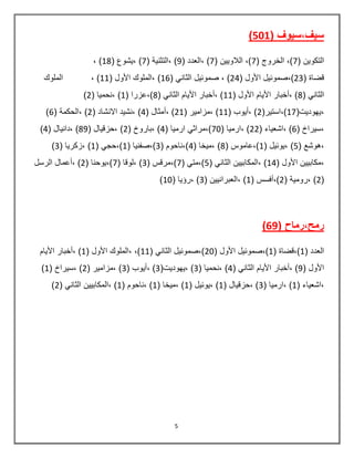 5
( ‫سيف,سيوف‬501)
( ‫التكوين‬7( ‫الخروج‬ ,)7( ‫الالويين‬ ,)7( ‫,العدد‬ )9( ‫,التثنية‬ )7( ‫,يشوع‬ )18, )
( ‫قضاة‬23( ‫األول‬ ‫),صموئيل‬24( ‫الثاني‬ ‫صموئيل‬ , )16( ‫األول‬ ‫,الملوك‬ )11‫الملوك‬ , )
( ‫الثاني‬8( ‫األول‬ ‫األيام‬ ‫,أخبار‬ )11( ‫الثاني‬ ‫األيام‬ ‫,أخبار‬ )8( ‫),عزرا‬1( ‫,نحميا‬ )2)
(‫,يهوديت‬17(‫),استير‬2( ‫,أيوب‬ )11( ‫,مزامير‬ )21( ‫,أمثال‬ )4( ‫االنشاد‬ ‫,نشيد‬ )2( ‫,الحكمة‬ )6)
( ‫,سيراخ‬6( ‫,اشعياء‬ )22( ‫,ارميا‬ )70( ‫ارميا‬ ‫),مراثي‬4( ‫,باروخ‬ )2‫,حز‬ )( ‫قيال‬89( ‫,دانيال‬ )4)
( ‫,هوشع‬5( ‫,يوئيل‬ )1( ‫),عاموس‬8( ‫,ميخا‬ )4( ‫),ناحوم‬3( ‫),صفنيا‬1( ‫),حجي‬1( ‫,زكريا‬ )3)
( ‫األول‬ ‫,مكابيين‬14( ‫الثاني‬ ‫,المكابيين‬ )5( ‫),متي‬7( ‫),مرقس‬3( ‫,لوقا‬ )7( ‫),يوحنا‬2‫الرسل‬ ‫,أعمال‬ )
(2( ‫,رومية‬ )2( ‫),أفسس‬1( ‫,العبرانيين‬ )3( ‫,رؤيا‬ )10)
( ‫رمح,رماح‬69)
( ‫العدد‬1( ‫),قضاة‬1( ‫األول‬ ‫),صموئيل‬20( ‫الثاني‬ ‫),صموئيل‬11( ‫األول‬ ‫,الملوك‬ ,)1‫األيام‬ ‫,أخبار‬ )
( ‫األول‬9( ‫الثاني‬ ‫األيام‬ ‫,أخبار‬ )4( ‫,نحميا‬ )3(‫,يهوديت‬ )3( ‫,أيوب‬ )3( ‫,مزامير‬ )2( ‫,سيراخ‬ )1)
( ‫,اشعياء‬1( ‫,ارميا‬ )3( ‫,حزقيال‬ )1( ‫,يوئيل‬ )1( ‫,ميخا‬ )1( ‫,ناحوم‬ )1‫,المكا‬ )( ‫الثاني‬ ‫بيين‬2)
 
