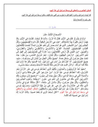 30
‫الٌوم‬ ‫هذا‬ ً‫إل‬ ‫إسرائٌل‬ ‫وسط‬ ً‫ف‬ ً‫والمعك‬ ‫الجشوري‬ ‫فسكن‬
‫الٌوم‬ ‫هذا‬ ً‫إل‬ ‫إسرائٌل‬ ‫وسط‬ ‫سكنوا‬ ‫فكٌف‬ ‫عام‬ ً‫ألف‬ ‫من‬ ‫ٌقرب‬ ‫ما‬ ‫قبل‬ ‫أهلها‬ ‫وتشرد‬ ‫إسرائٌل‬ ‫أبٌدت‬ ‫لقد‬
83 ‫االصحاح‬ ‫ٌشوع‬ ‫سفر‬
 