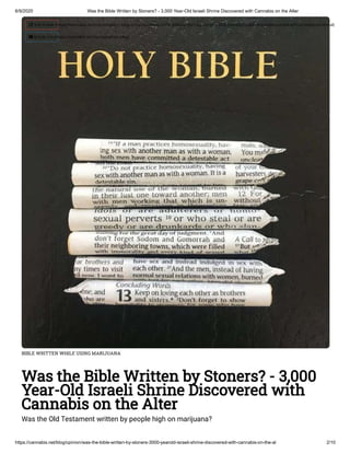 Was the Bible Written by Stoners - 3,000 Year-Old Israeli Shrine Discovered with Cannabis Altar