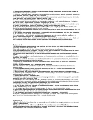 10 Depois cumprirás fielmente a sentença que te anunciarem no lugar que o Senhor escolher; e terás cuidado de
fazer conforme tudo o que te ensinarem.
11 Conforme o teor da lei que te ensinarem, e conforme o juízo que pronunciarem, farás da palavra que te disserem
não te desviarás, nem para a direita nem para a esquerda.
12 O homem que se houver soberbamente, não dando ouvidos ao sacerdote, que está ali para servir ao Senhor teu
Deus, nem ao juiz, esse homem morrerá; assumirá de Israel o mal.
13 E todo o povo, ouvindo isso, temerá e nunca mais se ensoberbecerá.
14 Quando entrares na terra que o Senhor teu Deus te dá, e a possuíres e, nela habitando, disseres: Porei sobre
mim um rei, como o fazem todas as nações que estão em redor de mim;
15 porás certamente sobre ti como rei aquele que o Senhor teu Deus escolher. Porás um dentre teus irmãos como
rei sobre ti; não poderás pôr sobre ti um estrangeiro, homem que não seja de teus irmãos.
16 Ele, porém, não multiplicará para si cavalos, nem fará voltar o povo ao Egito, para multiplicar cavalos; pois o
Senhor vos tem dito: Nunca mais voltareis por este caminho.
17 Tampouco multiplicará para si mulheres, para que o seu coração não se desvie; nem multiplicará muito para si a
prata e o ouro.
18 Será também que, quando se assentar sobre o trono do seu reino, escreverá para si, num livro, uma cópia desta
lei, do exemplar que está diante dos levitas sacerdotes.
19 E o terá consigo, e nele lerá todos os dias da sua vida, para que aprenda a temer ao Senhor seu Deus, e a
guardar todas as palavras desta lei, e estes estatutos, a fim de os cumprir;
20 para que seu coração não se exalte sobre seus irmãos, e não se aparte do mandamento, nem para a direita nem
para a esquerda; a fim de que prolongue os seus dias no seu reino, ele e seus filhos, no meio de Israel.



Deutronômio 18
1 Os levitas sacerdotes, e toda a tribo de Levi, não terão parte nem herança com Israel. Comerão das ofertas
queimadas do Senhor e da herança dele.
2 Não terão herança no meio de seus irmãos; o Senhor é a sua herança, como lhes tem dito.
3 Este, pois, será o direito dos sacerdotes, a receber do povo, dos que oferecerem sacrifícios de boi ou de ovelha:
o ofertante dará ao sacerdote a espádua, as queixadas e o bucho.
4 Ao sacerdote darás as primícias do teu grão, do teu mosto e do teu azeite, e as primícias da tosquia das tuas
ovelhas.
5 Porque o Senhor teu Deus o escolheu dentre todas as tribos, para assistir e ministrar em nome do Senhor, ele e
seus filhos, para sempre.
6 Se um levita, saindo de alguma das tuas cidades de todo o Israel em que ele estiver habitando, vier com todo o
desejo da sua alma ao lugar que o Senhor escolher,
7 e ministrar em nome do Senhor seu Deus, como o fazem todos os seus irmãos, os levitas, que assistem ali
perante o Senhor,
8 comerá porção igual à deles, fora a das vendas do seu patrimônio.
9 Quando entrares na terra que o Senhor teu Deus te dá, não aprenderás a fazer conforme as abominações
daqueles povos.
10 Não se achará no meio de ti quem faça passar pelo fogo o seu filho ou a sua filha, nem adivinhador, nem
prognosticador, nem agoureiro, nem feiticeiro,
11 nem encantador, nem quem consulte um espírito adivinhador, nem mágico, nem quem consulte os mortos;
12 pois todo aquele que faz estas coisas é abominável ao Senhor, e é por causa destas abominações que o Senhor
teu Deus os lança fora de diante de ti.
13 Perfeito serás para com o Senhor teu Deus.
14 Porque estas nações, que hás de possuir, ouvem os prognosticadores e os adivinhadores; porém, quanto a ti, o
Senhor teu Deus não te permitiu tal coisa.
15 O Senhor teu Deus te suscitará do meio de ti, dentre teus irmãos, um profeta semelhante a mim; a ele ouvirás;
16 conforme tudo o que pediste ao Senhor teu Deus em Horebe, no dia da assembléia, dizendo: Não ouvirei mais a
voz do Senhor meu Deus, nem mais verei este grande fogo, para que não morra.
17 Então o Senhor me disse: Falaram bem naquilo que disseram.
18 Do meio de seus irmãos lhes suscitarei um profeta semelhante a ti; e porei as minhas palavras na sua boca, e
ele lhes falará tudo o que eu lhe ordenar.
19 E de qualquer que não ouvir as minhas palavras, que ele falar em meu nome, eu exigirei contas.
20 Mas o profeta que tiver a presunção de falar em meu nome alguma palavra que eu não tenha mandado falar, ou o
que falar em nome de outros deuses, esse profeta morrerá.
21 E, se disseres no teu coração: Como conheceremos qual seja a palavra que o Senhor falou?
22 Quando o profeta falar em nome do Senhor e tal palavra não se cumprir, nem suceder assim, esta é a palavra
que o Senhor não falou; com presunção a falou o profeta; não o temerás.



Deutronômio 19
1 Quando o Senhor teu Deus desarraigar as nações cuja terra ele te dá, e tu as desapossares, e morares nas suas
cidades e nas suas casas,
2 designarás para ti no meio da terra que o Senhor teu Deus te dá para a possuíres, três cidades;
3 preparar-lhe-ás caminhos, e partirás em três os termos da tua terra, que o Senhor teu Deus te dará em herança;
isto será para que todo homicida se acolha nessas cidades.
 