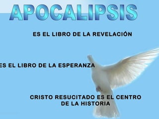 APOCALIPSIS ES EL LIBRO DE LA REVELACIÓN ES EL LIBRO DE LA ESPERANZA CRISTO RESUCITADO ES EL CENTRO DE LA HISTORIA 