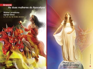 OP-31520-PastadeEstudosBíblicosIlustrados
Prog.Visual
Editor
C.Qualidade
Dep. Arte
Rocha
85
As duas mulheres do Apocalipse
Mulher prostituta
(igreja falsa)
Is 1:21; Ez 16:15-58; 23:2-21
Mulher pura
(igreja verdadeira)
2Co 11:2; Ef 5:23-30
Infográﬁco:AlexandreRocha/Ilustração:ThiagoLobo
Anexos
 