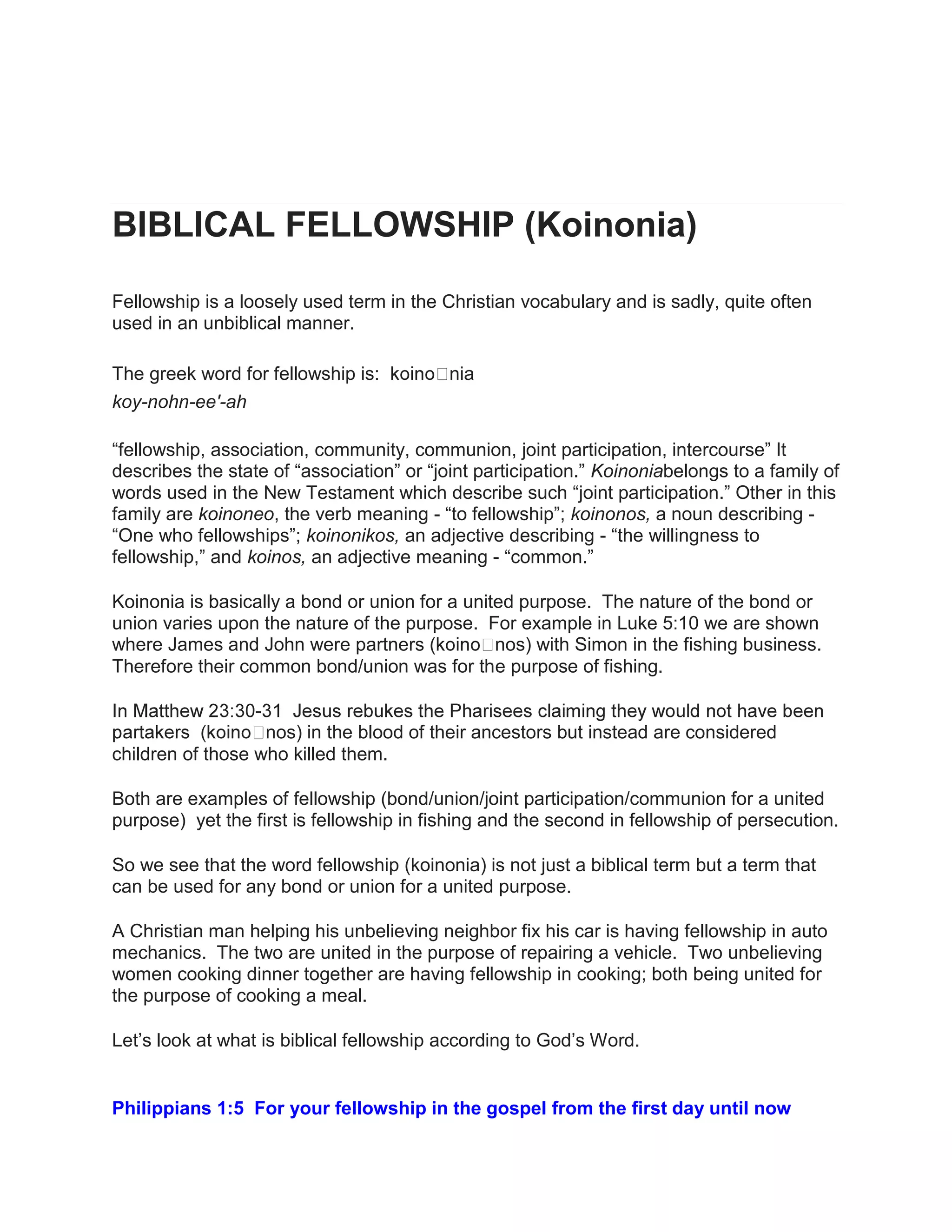 Biblical Fellowship (koinonia) | DOCX