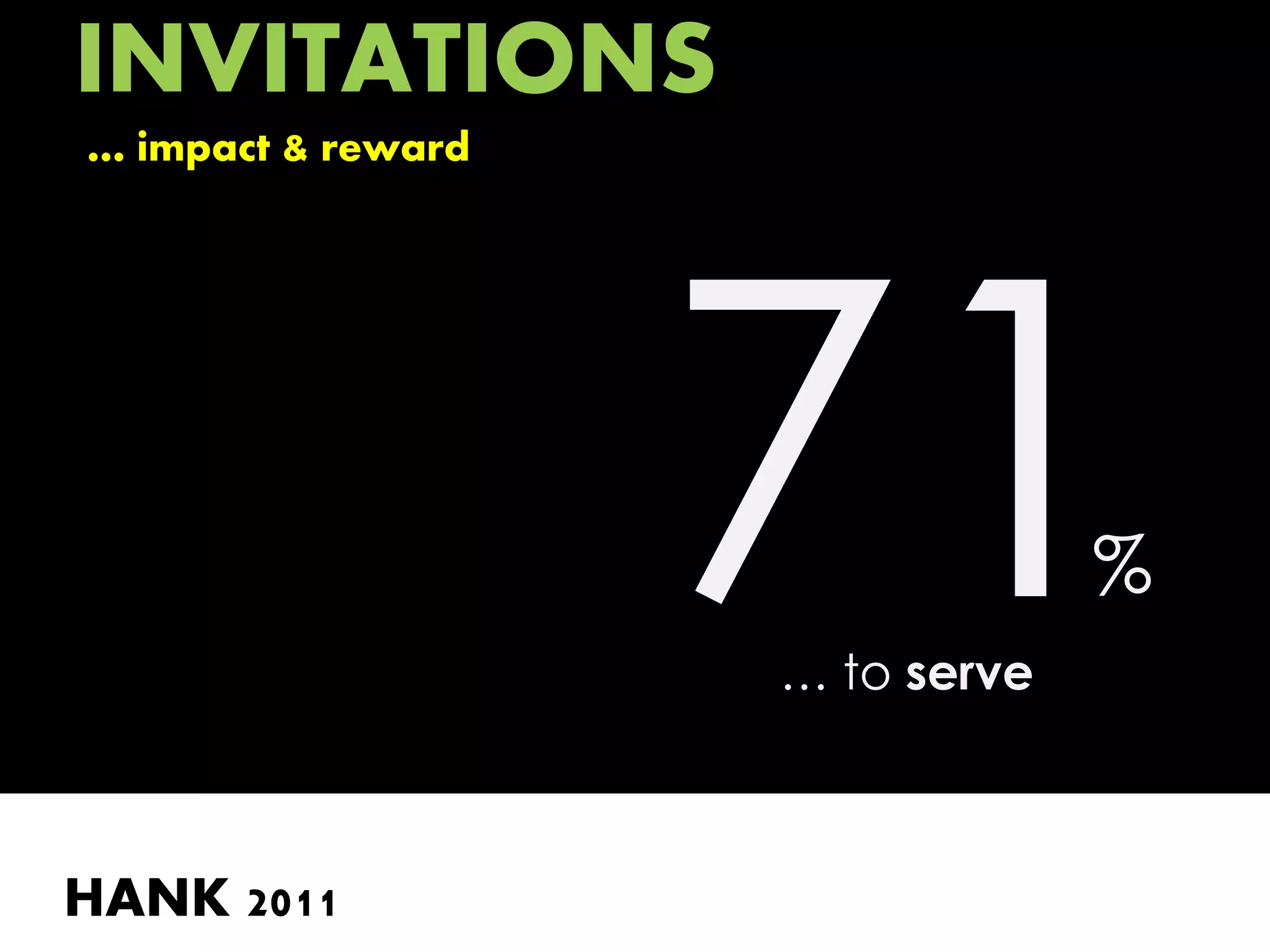 INVITATIONS
… impact & reward




                                 %
                    … to serve



HANK 2011
 