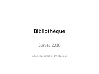 Bibliothèque Survey 2010 Taille de l’échantillon: 435 étudiants 