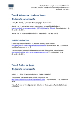 Bibliografia e recursos