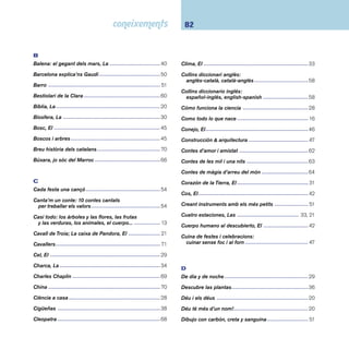 83 Índex de títols 
Diccionari anglès pràctic: 
català-anglès, anglès-català -----------------------------58 
Diccionari Barcanova de la llengua. Escolar ------------59 
Diccionari il·lustrat àrab-català ----------------------------58 
Diccionari visual DUDEN ------------------------------------59 
Diccionario Anaya de la lengua ----------------------------59 
Didi: diccionari dibuixat català-xinès ---------------------58 
Digue’m coses del teu país: 
30 e-mails per a la diversitat ---------------------------- 24 
Dinosaures -----------------------------------------------------34 
Dinosauros, Els ------------------------------------------------34 
Dioses y héroes de la Grecia antigua --------------------- 21 
Divido -----------------------------------------------------------28 
D’on vénen els bebès? ---------------------------------------43 
Drets i deures dels infants, Els ----------------------------- 24 
E 
E d’escola ------------------------------------------------------ 24 
Ecologia, el planeta viu --------------------------------------35 
Egipte vist per dins ------------------------------------------- 70 
Electricidad  magnetismo ---------------------------------44 
Elefant: el gegant tranquil, L’ -------------------------------38 
Elefantes --------------------------------------------------------38 
En el mar de la imaginación --------------------------------60 
En el mar -------------------------------------------------------32 
¿En qué planeta vives? --------------------------------------30 
Enciclopedia de los animales: tu primer 
libro de consulta sobre el mundo animal --------------37 
Enciclopedia de los animales, La --------------------------37 
Enciclopedia de los deportes, La --------------------------55 
Enciclopedia de los hábitats, La ---------------------------37 
Enciclopedia de los inventos: una ventana al mundo 
de las ideas e inventos más brillantes, La -------------44 
Enciclopedia de los juegos olímpicos, La ----------------55 
Enciclopedia de los pueblos del mundo ------------------66 
Enciclopedia del planeta Tierra ---------------------------- 31 
Energía, La -----------------------------------------------------44 
És al·lucinant: un llibre que parla d’òvuls, 
espermatozous, naixements, nounats i famílies ------42 
Escacs: des dels primers 
moviments fi ns a l’escac i mat ---------------------------54 
Espai, L’ ---------------------------------------------------------29 
Esperit del bosc: contes d’arbres d’arreu del món -----62 
Estacions, Les -------------------------------------------------33 
Experimentos sencillos con animales y plantas --------36 
Experimentos sencillos con sólidos y líquidos ----------30 
F 
Famílies d’arreu del món ------------------------------------66 
Fer l’animal: bestiari popular il·lustrat --------------------25 
Flor, La ----------------------------------------------------------36 
Formes i dibuixos de la natura -----------------------------35 
Fuga de cançons ----------------------------------------------53 
 
